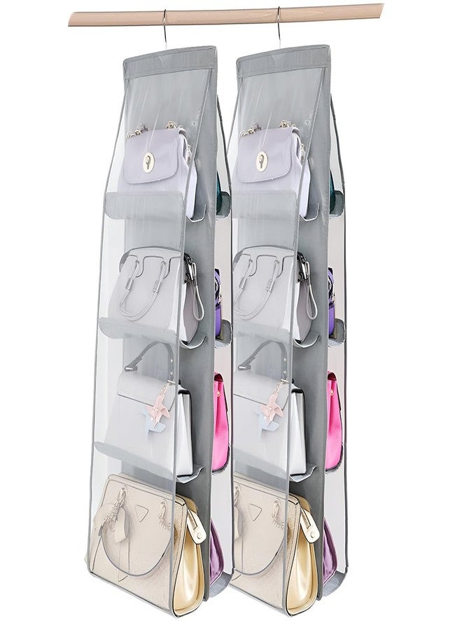 LONGTEAM Purse Organizer, 8 Pockets Handbag Hanger for Closet, Hanging Purse Handbag Storage Organizer with Thicken Metal Hooks (2 Pack - Grey) - Image 1